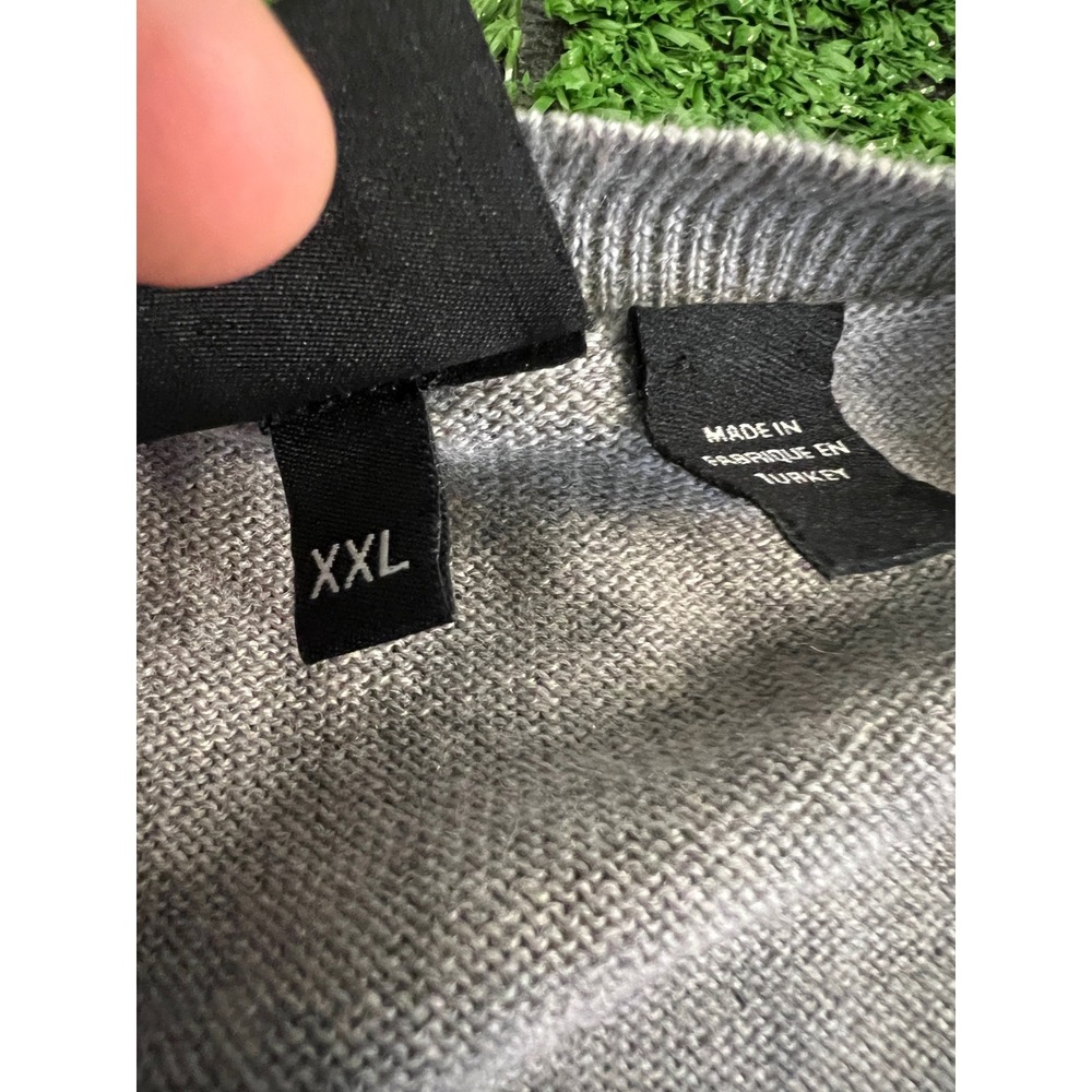 Hugo Boss Mens Argyle V-Neck Sweater Grey 100% Virgin Wool Slim Fit XXL - Picture 4 of 9